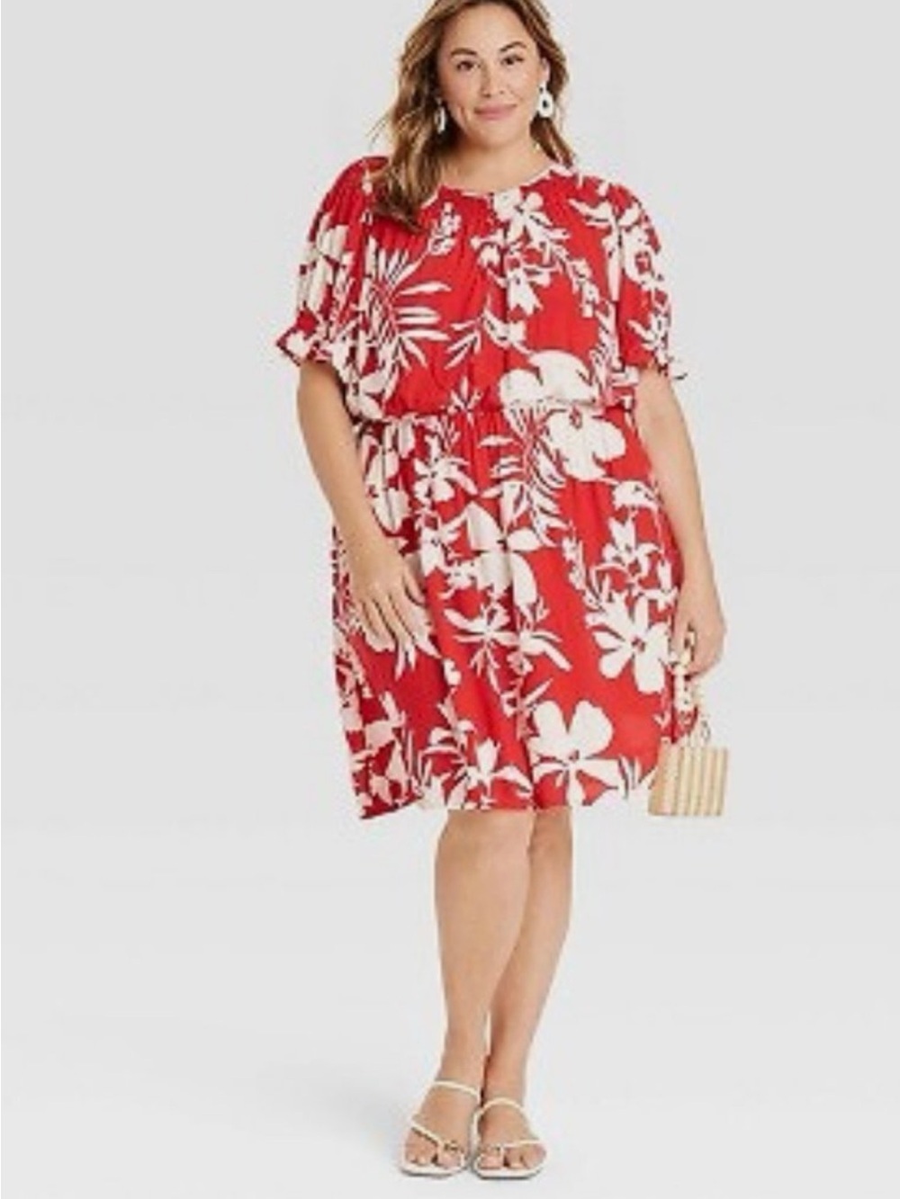 Ava & Viv Red and White Floral Blouse